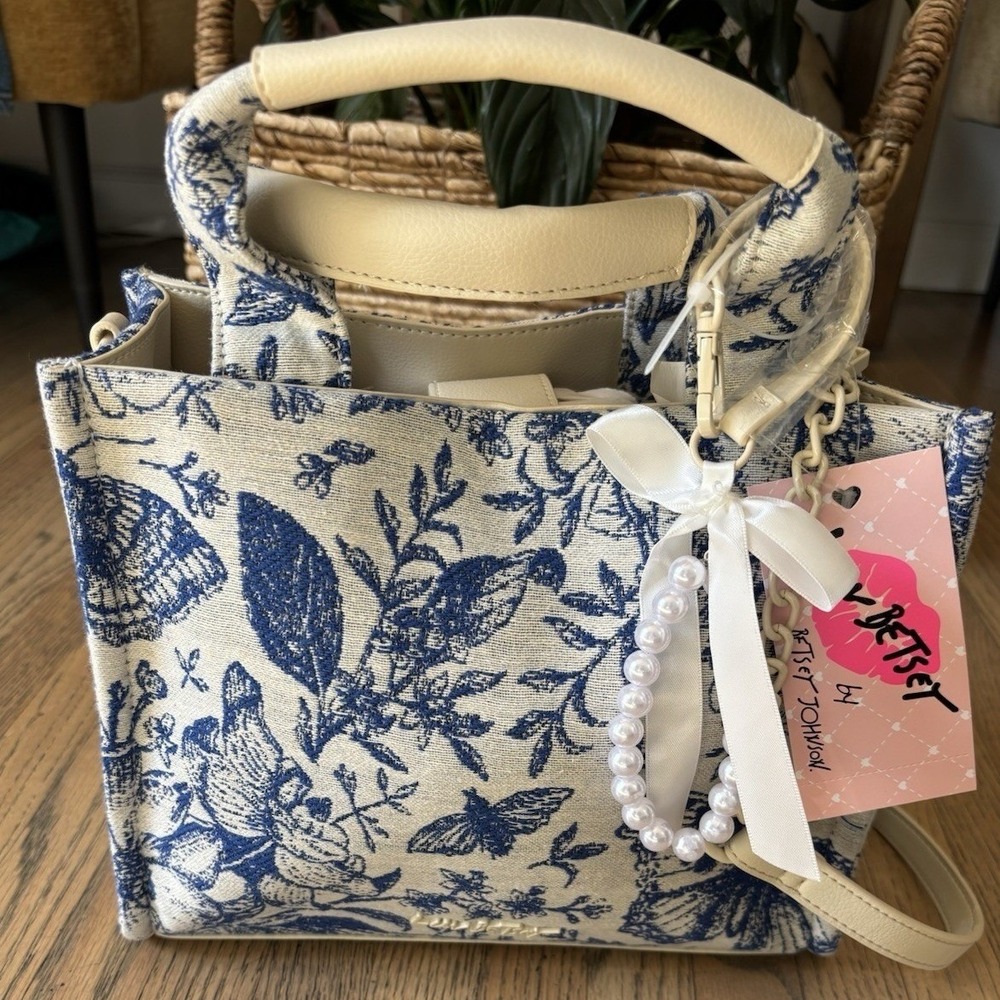 Betsey Johnson Blue White‎ Butterfly Bee Flower Small Handbag Purse NWT